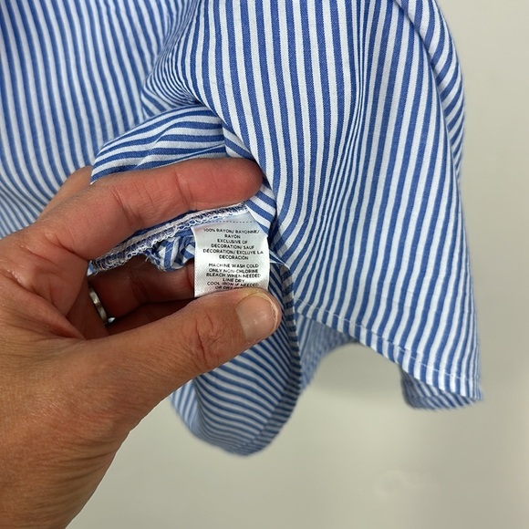 Ann Taylor LOFT Blue & White Stripe Layered Cuff Tassel Top XS - Picture 7 of 7